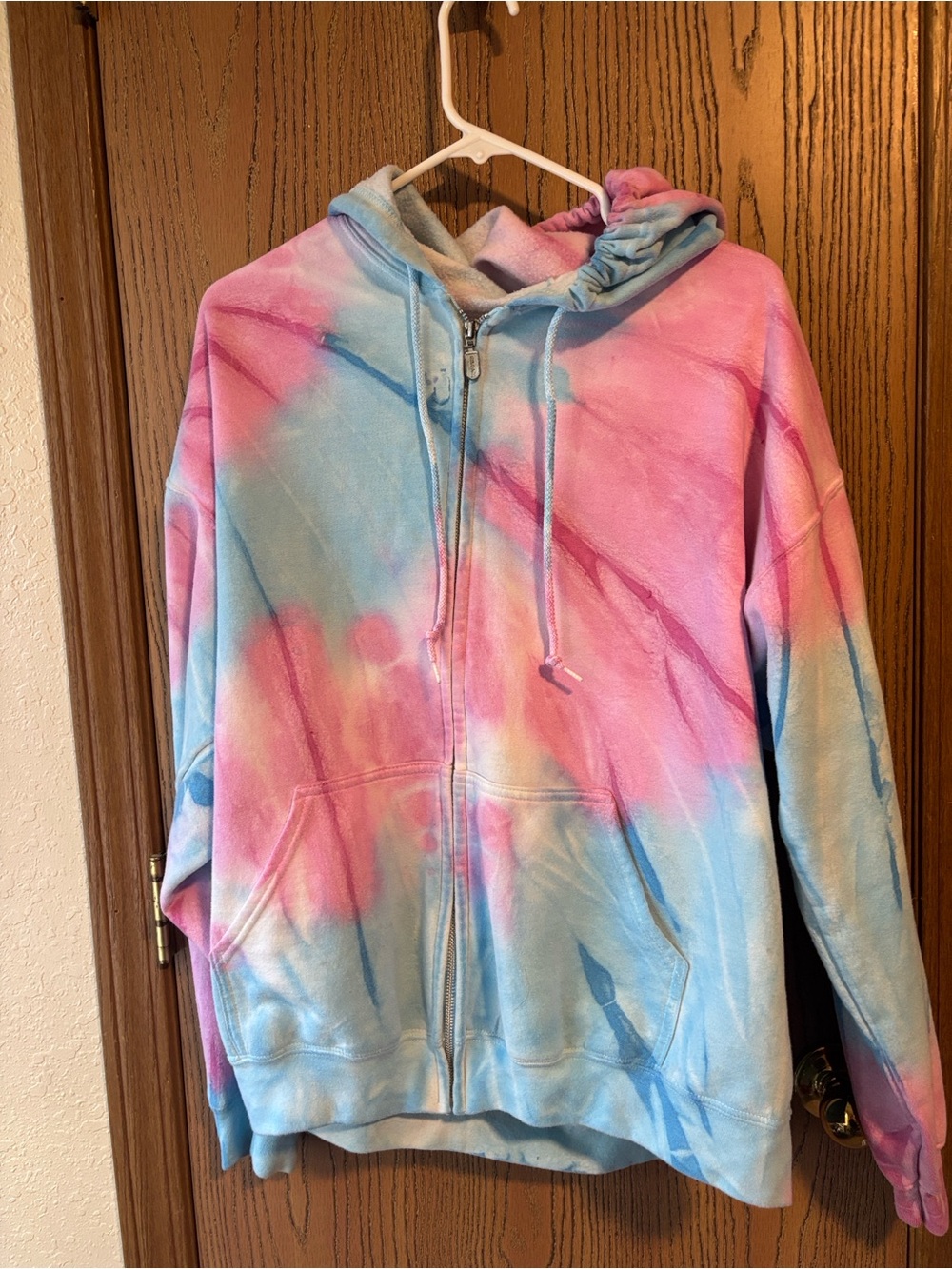 Gildan Pink & Blue Tie-Dye Zip Hoodie
